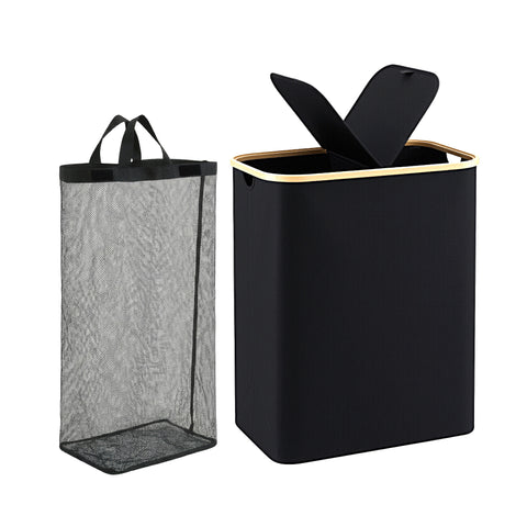 Artiss 2 Sections Laundry Basket with Removable Bags Foldable Black 150L