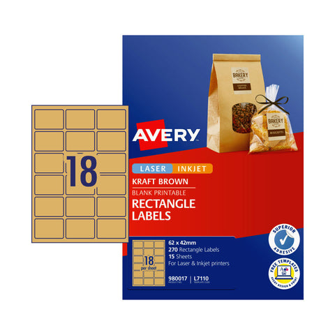 Avery Kraft Brown Rectangle Labels, 62 x 42 mm [270-Pieces]
