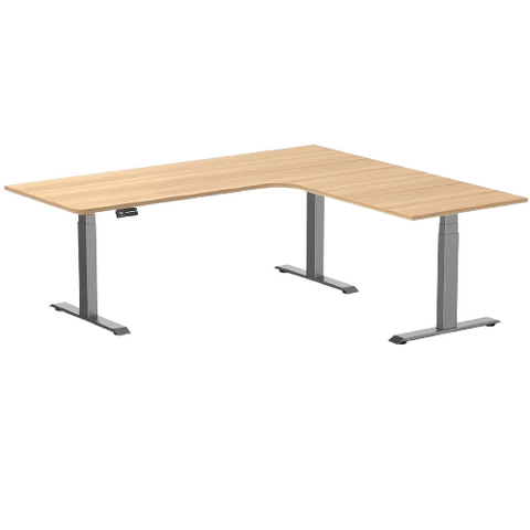 Desky L-Shape Melamine Sit Stand Desk 200cm - Left Return Sublime Teak Top and Space Grey Leg