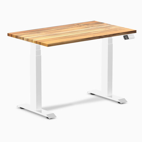 Desky Dual Mini Hardwood Sit Stand Desk 100cm Teak Desktop and White Frame