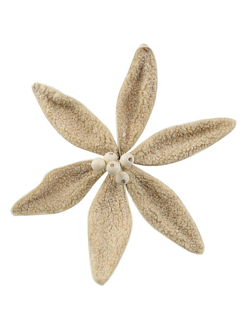 Christmas Warehouse - PICK2525 Light Brown Natural Wool Poinsettia Christmas Tree Clip Pick | 30cm Light Brown