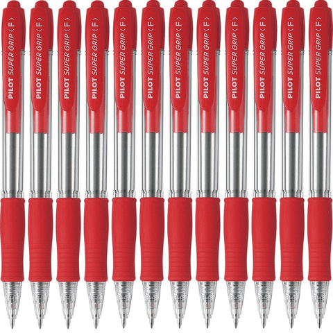 Pilot BPGP-10R Super Grip Pen 0.7mm - Red (12 Pack)
