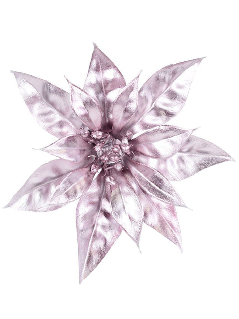 Christmas Warehouse - PICK2312 Matte Pink Moulded PVC Poinsettia Christmas Tree Clip Pick | 18cm Pink