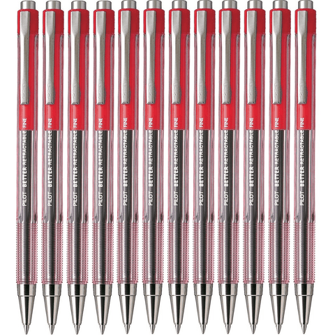 Pilot Box 12 Better Retractable BP-145 Ballpoint Pen 0.7mm Fine (Red)