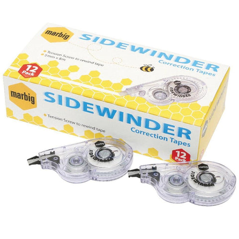 Marbig Sidewinder Correction Tape White 5mmx8m [Box 12]