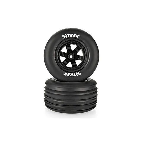 Atrek 2.3" Wildfire Pro Ribbed Front Tyres on Black 6 Spoke Rims - Glued Wheels 2Pcs