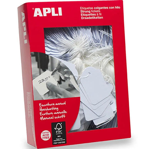 Apli Strung Tickets 22x35mm Tags White Box 500