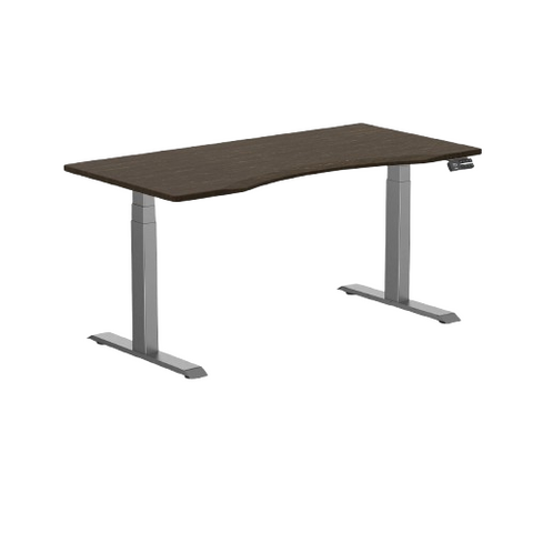 Desky Dual Ergo Edge Sit Stand Desk 150cm Dark Bamboo Desktop and Space Grey Frame