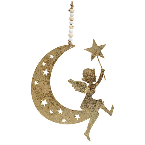 LVD Metal Moon with Angel Hanger Ornament Christmas Decoration 16x15cm Gold