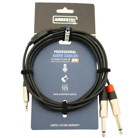 Ambertec Cables Y cable 3m REAN 3.5mm TRS plug - 2 x 6.35mm TS plug