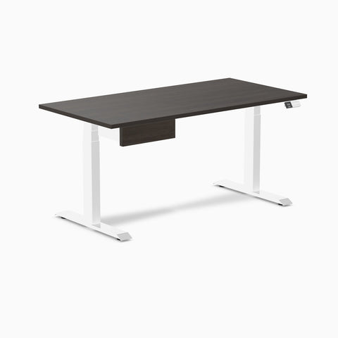 Desky Dual Melamine Standing Desk With Drawer 150cm Burnished Wood Desktop and White Frame