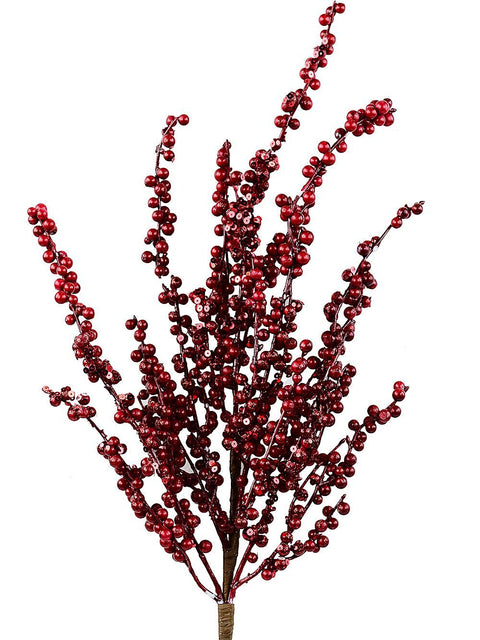 Christmas Warehouse - STEM2521 Deep Red Berry Spray With Sequins Long Christmas Stem | 70cm Red