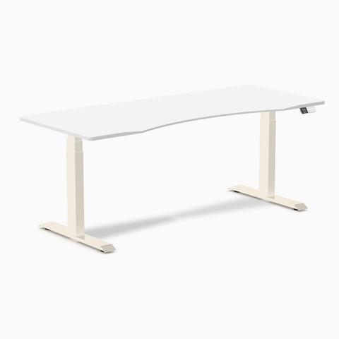 Desky Dual Ergo Edge Sit Stand Desk 180cm White Desktop and Wheat Frame