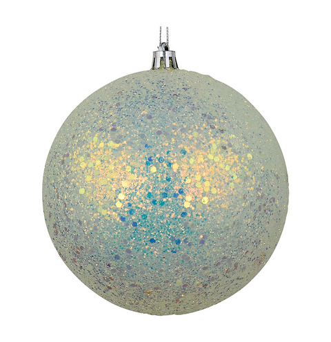 Christmas Warehouse - DECR2630 Celestial Frosted Mint White & Iridescent Grand Glitter Encrusted Bauble | 12cm White with Silver