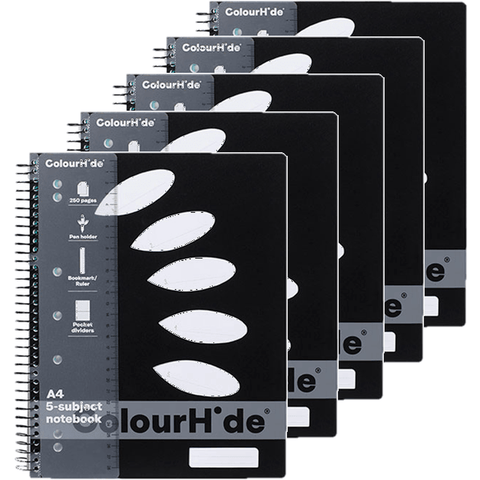 Colourhide 5-Subject Notebook 250 Page 250 Page A4 (Black)