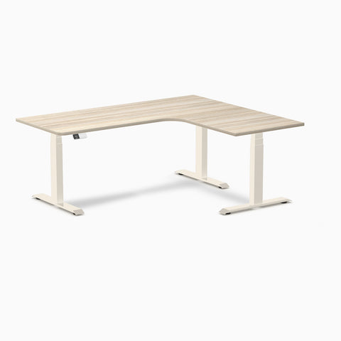 Desky L-Shape Melamine Sit Stand Desk 180cm - Right Return Classic Oak Top and Wheat Leg