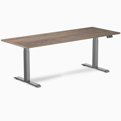 Desky Dual Melamine Sit Stand Desk 200cm Natural Walnut Desktop and Space Grey Frame