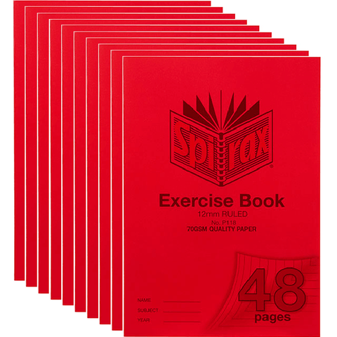 Spirax P118 Exercise Book Ruled 12mm 70gsm 48 Page A4 (Red) [10 Pack]
