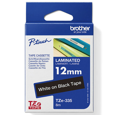 Brother TZE-335 Laminated Labelling Tape 12mm White On Black