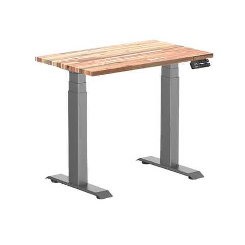 Desky Dual Mini Hardwood Sit Stand Desk 100cm Acacia Desktop and Space Grey Frame