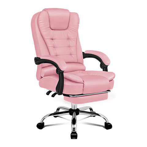 ALFORDSON Office Chair Executive Computer Footrest PU Leather Seat (Pink)