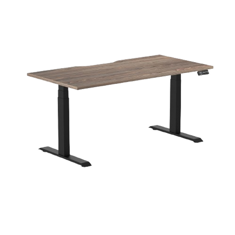 Desky Dual Scalloped Melamine Sit Stand Desk - Natural Walnut / 1500x750mm / Matte Black
