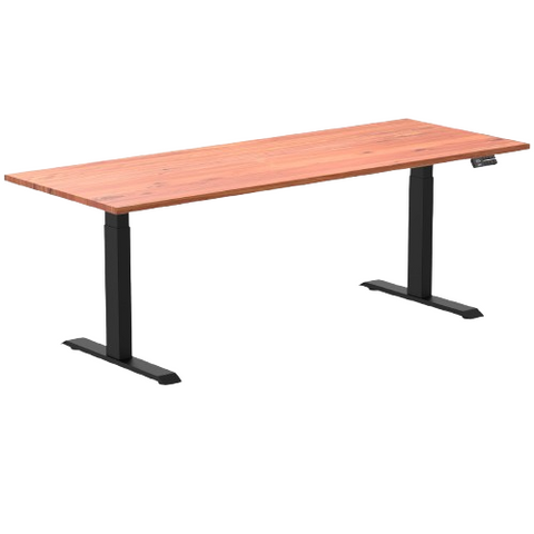 Desky Dual Softwood Sit Stand Desk 200cm Red Cedar Desktop and Matte Black Frame