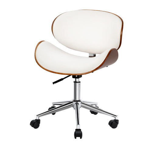 Artiss Wooden Office Chair Leather Seat (White)