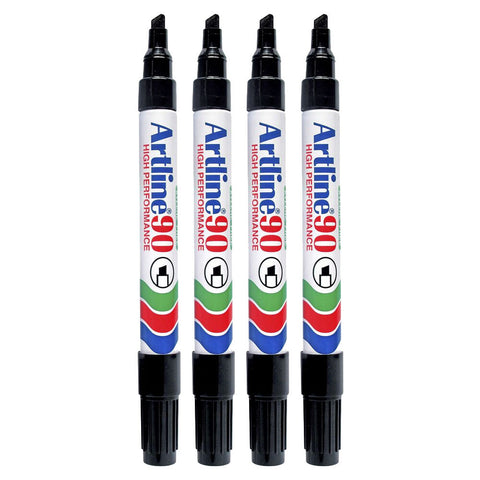 Artline 4pc 90 Permanent Marker Office/School 2-5mm Line Width Chisel Nib Black
