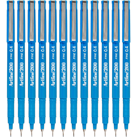 Artline Box 12 200 Fineliner Felt Tip Pen 0.4mm (Sky Blue)