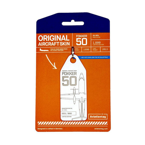 Boyle Aviationtag Keychain Fokker 50 SAS Tag 14.5cm (White)