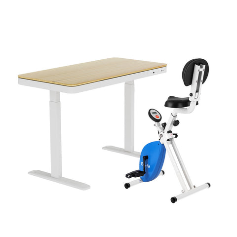 Artiss Under Desk Exercise Bike with 120cm Automatic Standing Desk Magnetic Resistance Oak