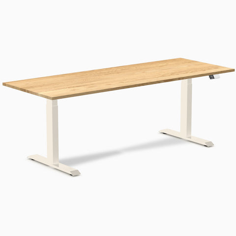 Desky Dual Hardwood Sit Stand Desk 200cm White Oak Desktop and Wheat Frame