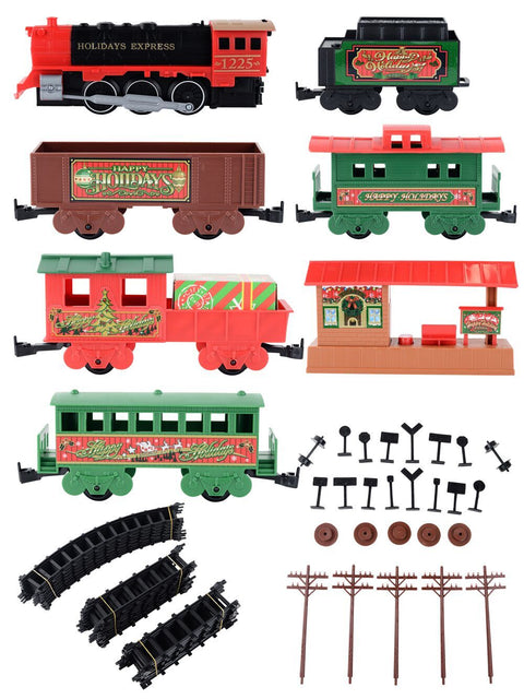 Christmas Warehouse - ANIMTR26 Holiday Express Musical Christmas Train Set | 54 Piece Set With Headlight Red & Green with Black, Grey & Brown