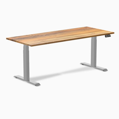 Desky Dual Hardwood Sit Stand Desk 180cm Teak Desktop and Grey Frame