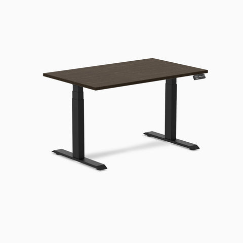 Desky Dual Bamboo Sit Stand Desk 120cm Dark Bamboo Desktop and Matte Black Frame