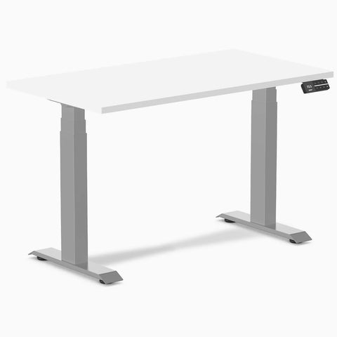 Desky Dual Mini Sit Stand Desk 1100x600 White Desktop and Grey Frame