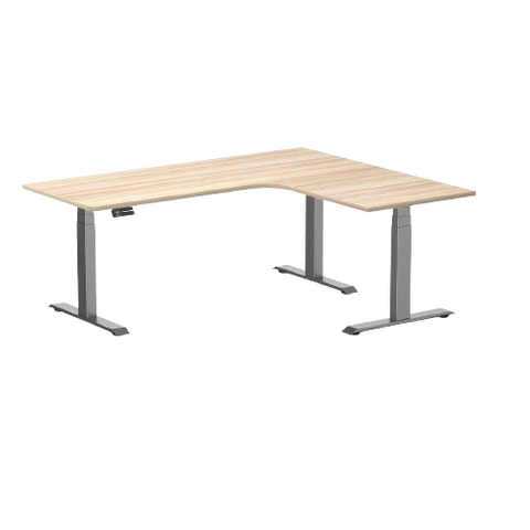Desky L-Shape Melamine Sit Stand Desk 180cm - Right Return Classic Oak Top and Space Grey Leg