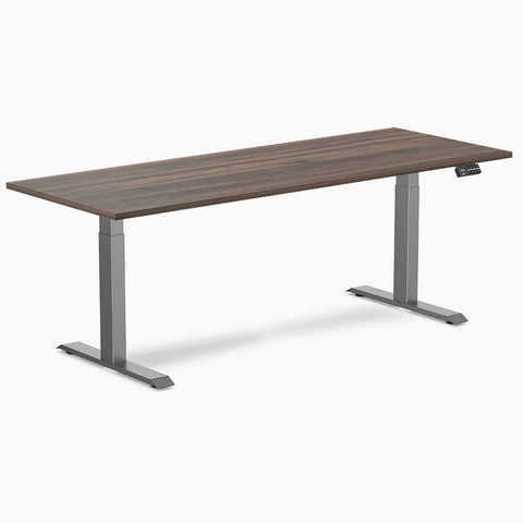 Desky Dual Melamine Sit Stand Desk 200cm Jarrah Legno Desktop and Space Grey Frame