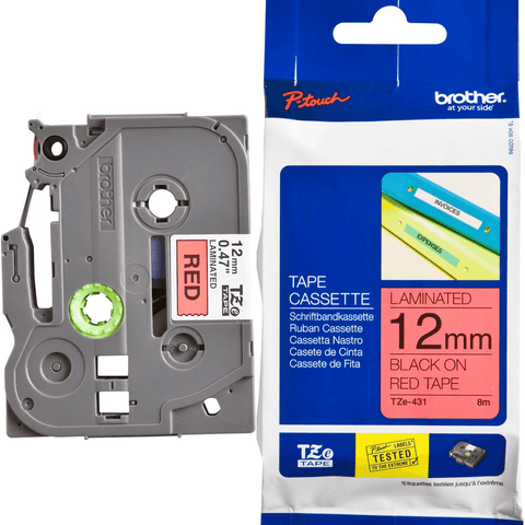 Brother Tze-431 Laminated Labelling Tape 12mm (Black On Red)