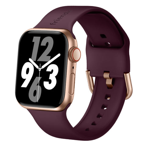 Friendie Byron Silicone Sports Band for Apple Watch 7/8/9/10/11/SE  (Burgundy/Gold) [Small] 38/39/40/41/42mm