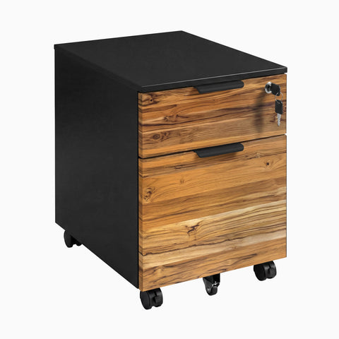 Desky Minimal Filing Cabinet - Black / Teak Hardwood