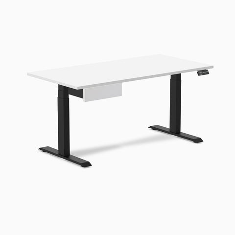 Desky Dual Melamine Standing Desk With Drawer 150cm White Desktop and Matte Black Frame