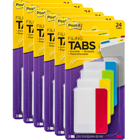 Post-It 6 Packs Filing Tabs 50.8x38.1mm Assorted Colours 24 Sets
