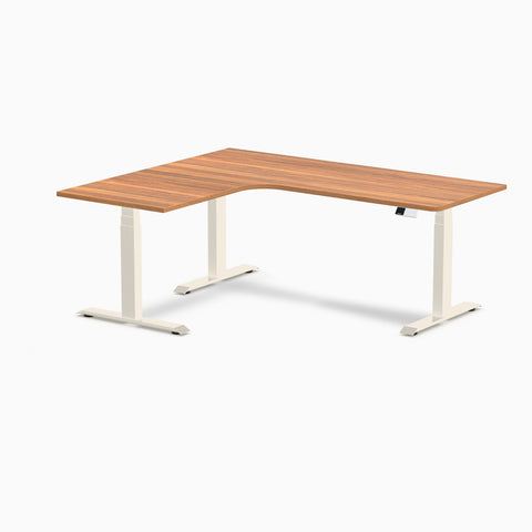Desky L-Shape Melamine Sit Stand Desk 180cm - Left Return Prime Oak Top and Matte Black Leg