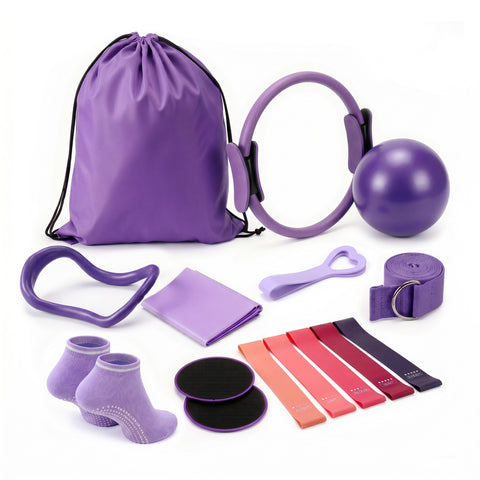Everfit Pilates Ring Set for Women, 15pcs Home Workout Pilates Equipment Purple