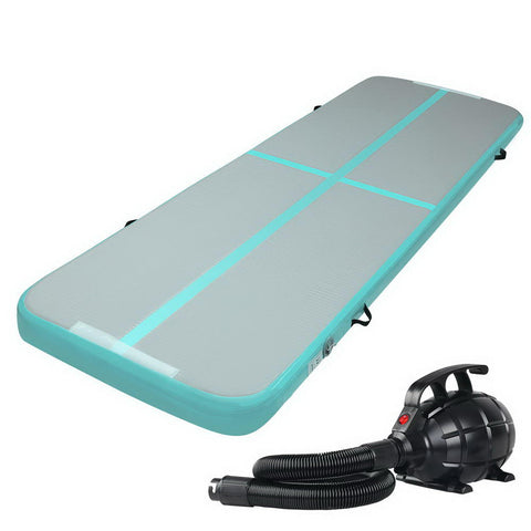 Everfit 3M Air Track Gymnastics Tumbling Exercise Yoga Mat with  Pump Inflatable (Mint and Grey)