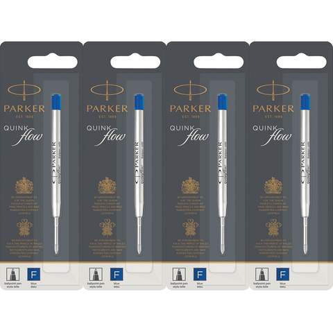 Parker Pack 4 Quink Flow Pen Refill Ballpoint Fine (Blue)