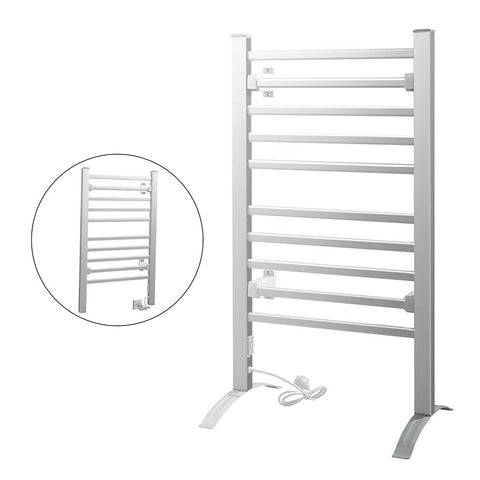 Devanti Electric Heated Towel Rail Rack 10 Bars Freestanding Clothes Dry Warmer