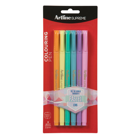 Artline Supreme 0.6mm Fine Pens [Assorted Pastel Colours] (6-Pack)